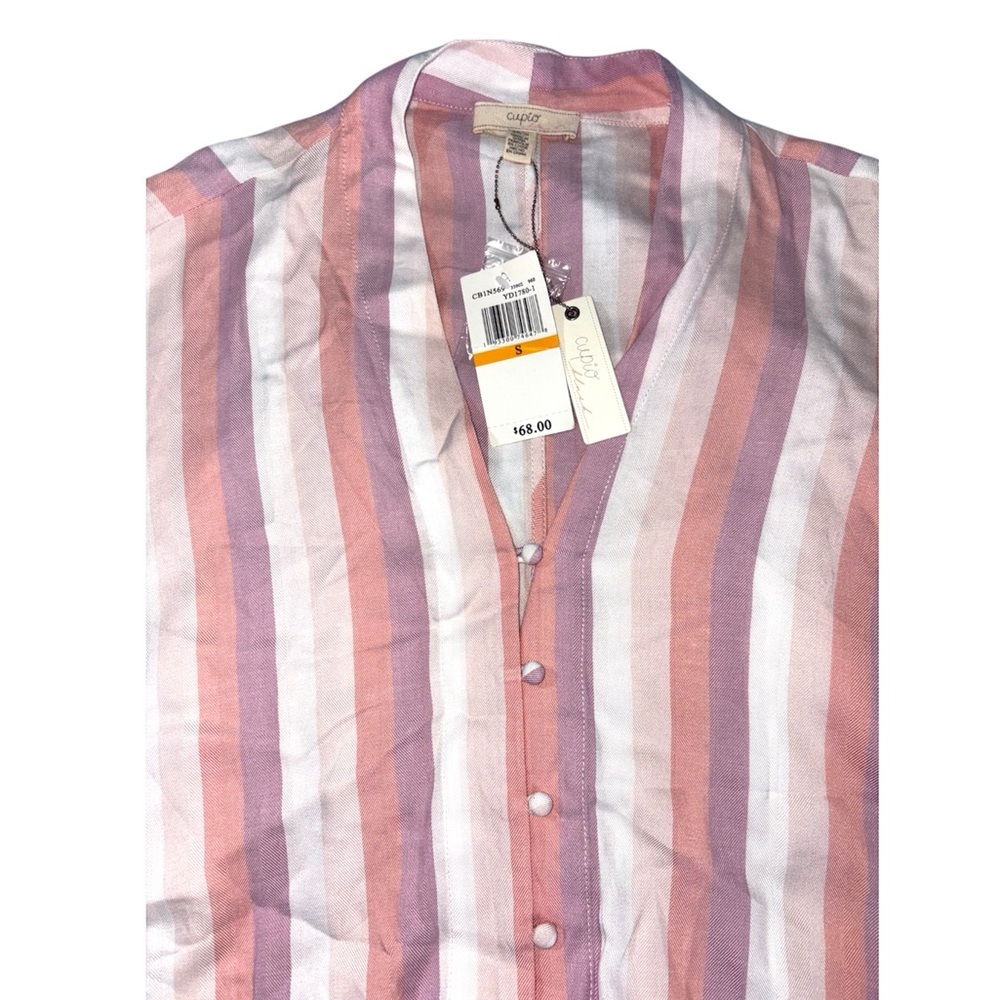 NWT Cupio Blush Striped‎ Tie-Front Short Sleeve Rayon Blouse Size Small - Picture 2 of 8